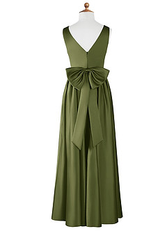 Azazie Hathaway Junior Olive A-Line Bow Stretch Satin Dress image6