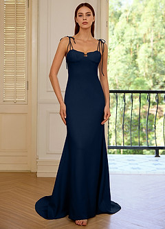 Thalassa Navy Oceanic Neckline Lace-up Prom Dress