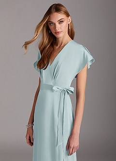 Azazie Nico Bridesmaid Dresses Mist A-Line V-Neck Stretch Satin Dress image6