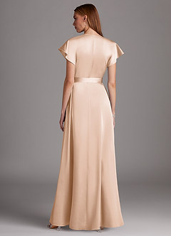 Azazie Nico Bridesmaid Dresses Blushing Pink A-Line V-Neck Stretch Satin Dress image3
