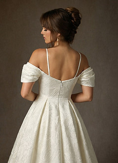 Azazie Efina At-home Try On Dresses Antique White Ball-Gown Floral Jacquard Dress image8