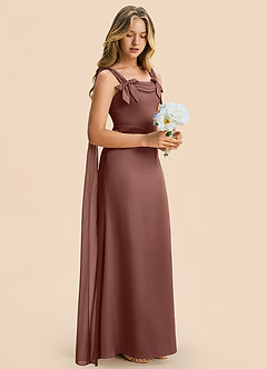 Azazie Chelsea Junior Espresso Sheath Pleated Stretch Satin Dress image6