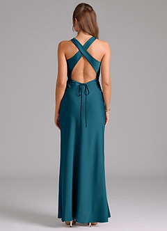 Azazie Evadne Brautjungfernkleider A-Linie Plissee Stretch-Satin Kleid Tintenblau image2