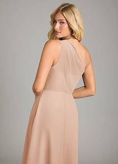 Azazie Phaedra Vestidos de damas de honor Vestido de Rosa Inglesa de Gasa de Corte en A con Hombro unilateral image6