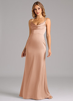 Azazie Aimee Robes de demoiselle d'honneur Robe Trapèze en Satin extensible Encolure en Forme de Cœur Or Rose image4