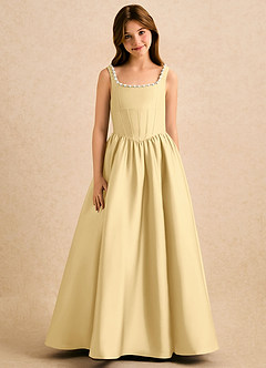 Azazie Enid Girls Formal Blumenmädchenkleider A-Linie Mit Perlen Stretch-Satin Kleid Butter image5