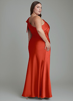 Azazie Yuanna Bridesmaid Dresses Rust Mermaid One Shoulder Stretch Satin Dress image9
