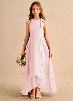 Azazie Boop Junior Formal Flower Girl Dresses Blushing Pink A-Line Bow Chiffon Dress image1