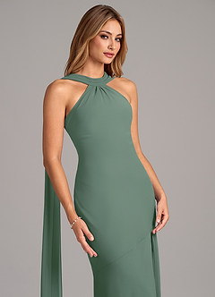 Azazie Kinsley Vestidos de damas de honor Vestido de Eucalipto de Gasa de Corte Sirena con Plisado image7