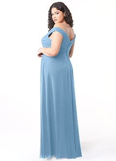 Azazie Audrianna Bridesmaid Dresses Steel Blue A-Line Off-The-Shoulder Gathered Chiffon Convertible Dress image10