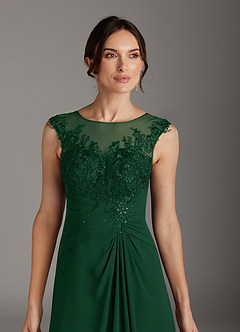 Azazie Endora At-home Try On Dresses Dark Green A-Line Scoop Lace Chiffon Dress image2