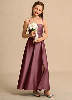 Azazie Pebbles Junior Formal Flower Girl Dresses Desert Rose A-Line Pleated Matte Satin Dress image7