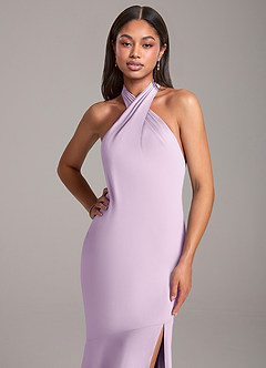 Azazie Lorena Bridesmaid Dresses Frosted Lilac Mermaid Pleated Chiffon Dress image2