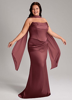 Azazie Sorrel Bridesmaid Dresses Merlot Mermaid Strapless Stretch Satin Convertible Dress image12