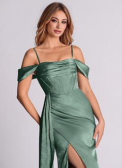 Azazie Amyra Brudtärnklänningar Klä av Sjöjungfru i Jacquard Av axeln Eukalyptus image2