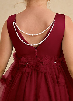 Azazie Lux Blumenmädchenkleider A-Linie Mit Perlen Tüll Kleid Burgunderrot image6