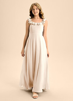 Azazie Callie Junior White Alabaster A-Line Ruched Chiffon Dress image4