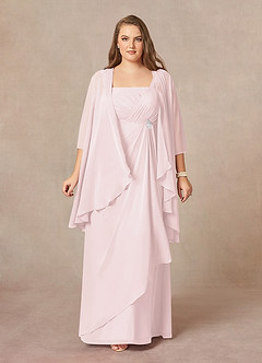 Azazie Weisz Mère de la mariée Robes Robe Trapèze en Mousseline de soie Encolure carrée plissée Rose Pâle image7