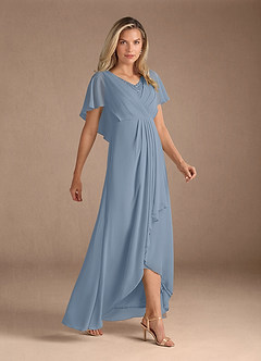 Azazie Eliza Mother of the Bride Dresses Dusty Blue A-Line V-Neck Pleated Chiffon Dress image2