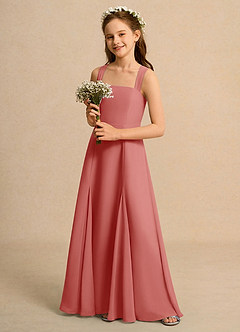 Azazie Tater Junior Formal Robe Demoiselle D'honneur Fillette Robe Trapèze en Mousseline de soie Plissée Antique Rose image5