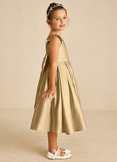 Azazie Francine Flower Girl Dresses Gold A-Line Bow Matte Satin Dress image3