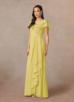 Azazie Snapdragon Mère de la mariée Robes Robe Trapèze en Mousseline de soie Col en V froncé Canari image2