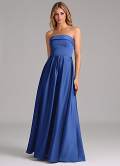 Azazie Lucienne Bridesmaid Dresses Royal Blue A-Line Strapless Stretch Satin Convertible Dress image1