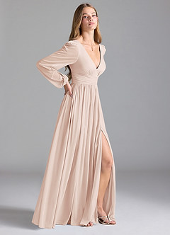 Azazie Norah Robes de demoiselle d'honneur Robe Trapèze en Maille Rose Pâle image5