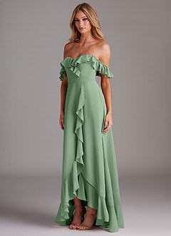 Azazie Lyra Robes de demoiselle d'honneur Robe Trapèze Convertible en Mousseline de soie Matcha image5