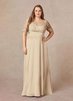 Azazie Raissa Mère de la mariée Robes Robe Trapèze en Mousseline de soie Dentelle Champagne image9