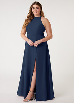Azazie Clarice Bridesmaid Dresses Dark Navy A-Line Halter Chiffon Dress image11