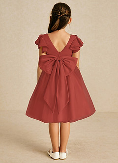 Azazie Kaeya Flower Girl Dresses Terracotta A-Line Bow Tulle Dress image1
