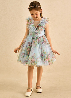 Azazie Sprinkles Flower Girl Dresses Sky Blue Ball-Gown Bow Chiffon Dress image5