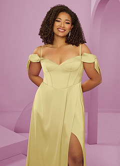 Barbie ♥ Azazie Brautjungfernkleider A-Linie Schulterfrei Stretch-Satin Kleid Zitronensorbet image13