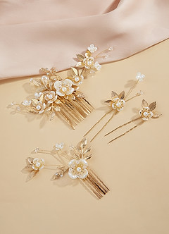 front Gilded Floral Comb Set