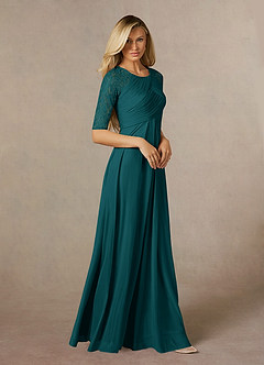 Azazie Raelyn Mother of the Bride Dresses Peacock A-Line Lace Mesh Dress image6