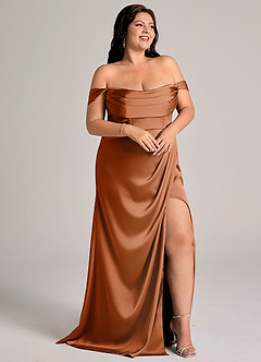 Azazie Johana Bridesmaid Dresses Copper Mermaid Off the Shoulder Stretch Satin Convertible Dress image11