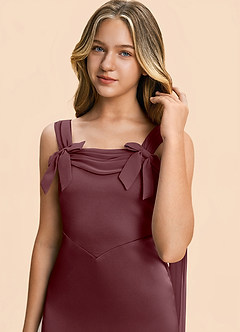 Azazie Chelsea Junior Sangria Sheath Pleated Stretch Satin Dress image7