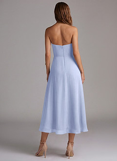 Azazie Wren 신부 들러리 드레스 A라인 스트랩리스 쉬폰 티 길이 드레스 image2