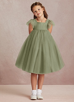Azazie Kalio Flower Girl Dresses Pistachio A-Line with Sleeves Tulle Dress image2