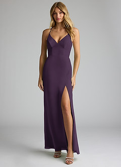 Azazie Becca Bridesmaid Dresses Plum Sheath V-Neck Chiffon Dress image1