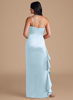 Azazie Latrice Bridesmaid Dresses Sky Blue Sheath One Shoulder Metallic Satin Dress image5