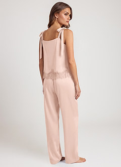 front Pyjama-Set aus Satin-Top mit Spitzenbesatz und langer Hose mit weitem Bein