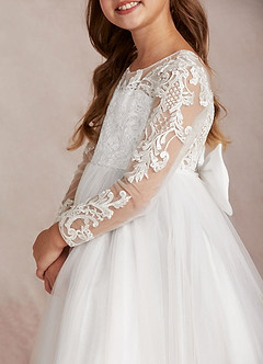 Azazie Elodie Flower Girl Dresses Ivory White Ball-Gown Lace Dress image7