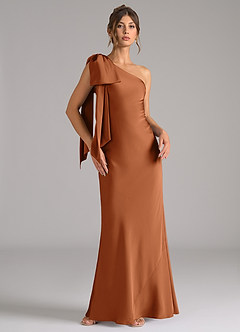 Azazie Capri Bridesmaid Dresses Copper Mermaid One Shoulder Stretch Satin Dress image1