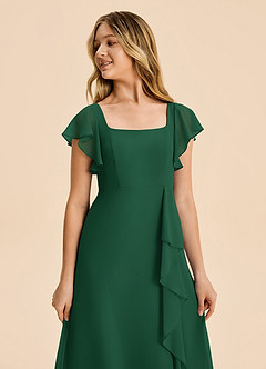 Azazie Noah Junior Vestido Verde Oscuro de Gasa de Corte en A con Drapeado image7