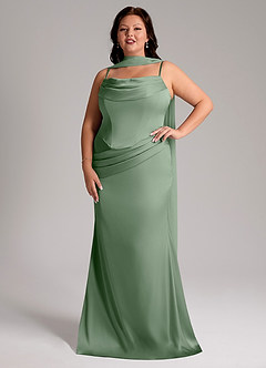 Azazie Sorrel Vestidos de damas de honor Vestido de Matcha de Satén Elástico de Corte Sirena Convertible con Sin tirantes image7