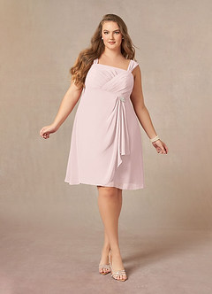 Azazie Olivia Mother of the Bride Dresses Blushing Pink A-Line Square Neckline Pleated Chiffon Dress image9