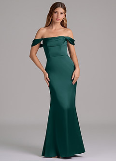 Azazie Miley Bridesmaid Dresses Pine Mermaid Off the Shoulder Stretch Satin Convertible Dress image3