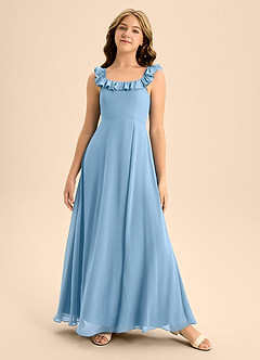 Azazie Callie Junior A-Linie Gestreift Chiffon Kleid Stahlblau image5